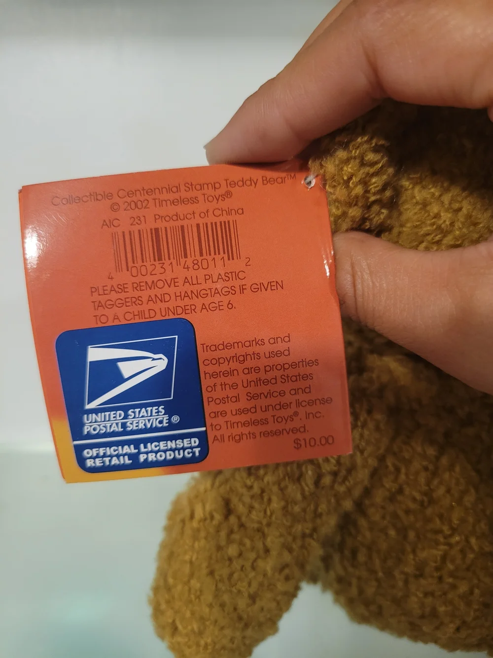 United Postal Service Plush Teddy Bear Collectible Centennial Stamp USPS Tag 10